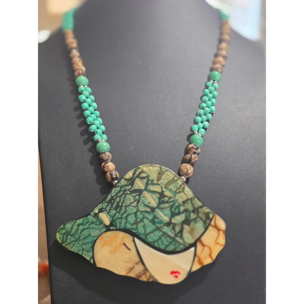 Lee Sands Vintage 1980's Hat Lady Pendant Necklace Turquoise Jasper Beads Boho